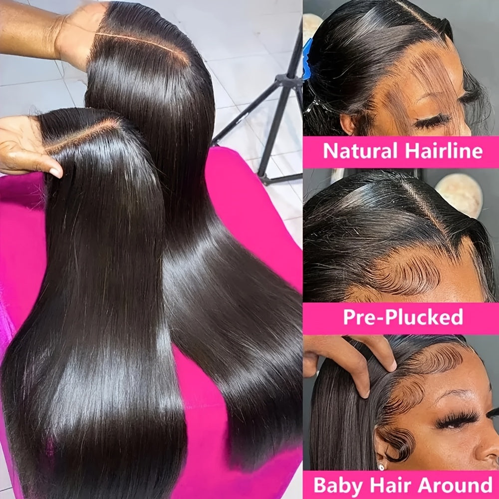 Long Straight Brazilian Virgin 100% Real Human Hair HD 4x4 Lace Closure Wigs Black For Women Pre Plucked Glueless Straight Lace Front Wigs Human Hair Bleached Knots With Baby Hair